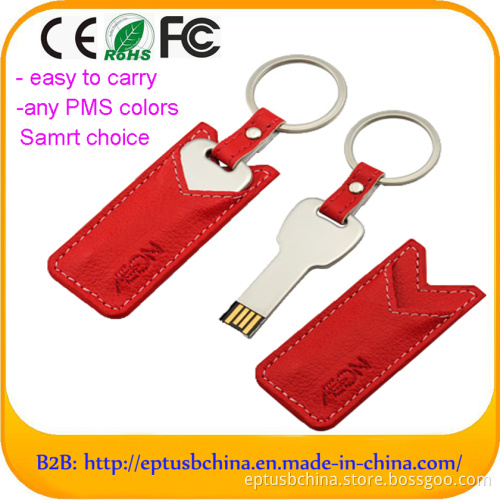 Leather USB Memory Disk Stick Flash Pen Drive 16GB with Key Chain (EL004)